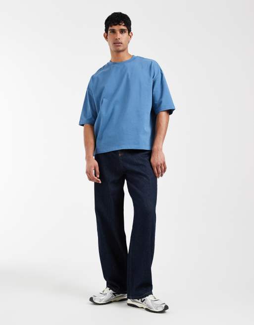 ASOS DESIGN – Blå, kraftig t-shirt med boxig oversize-passform och sänkt axelsöm , 2 av 5