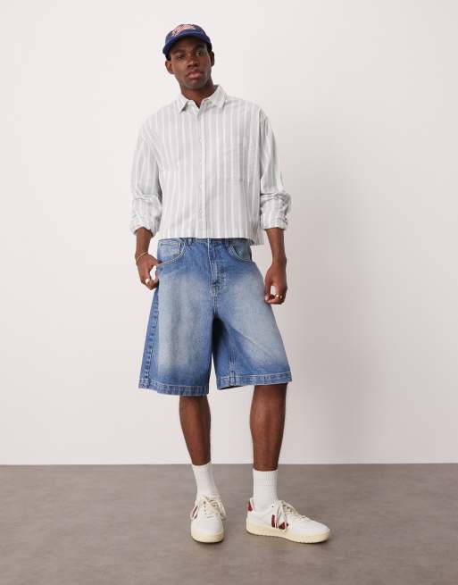 ASOS DESIGN – Blå, långa jeansshorts med mellanljus vintagetvätt, 3 av 5