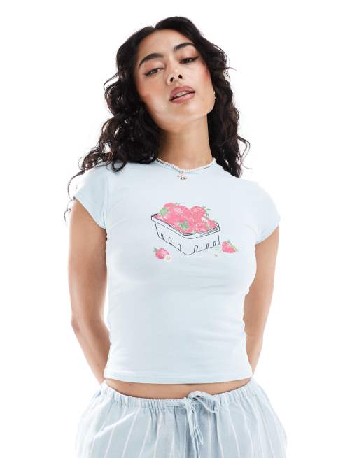 ASOS DESIGN – Blå, liten t-shirt med jordgubbetryck, 4 av 4
