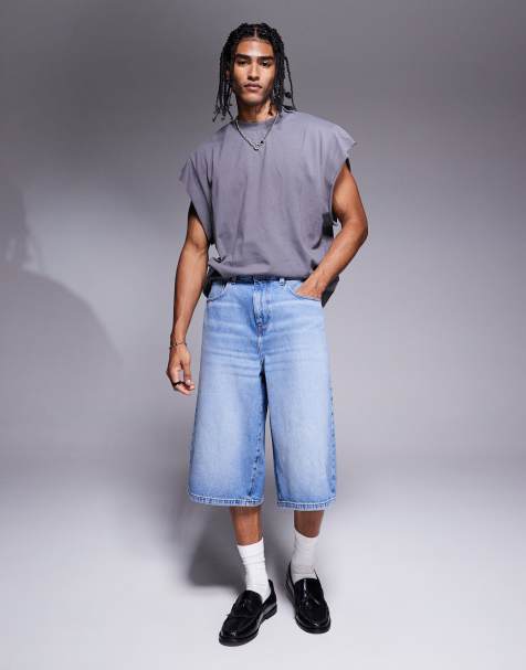 ASOS DESIGN – Blå, ljustvättade jeansjorts i längre modell - view 1