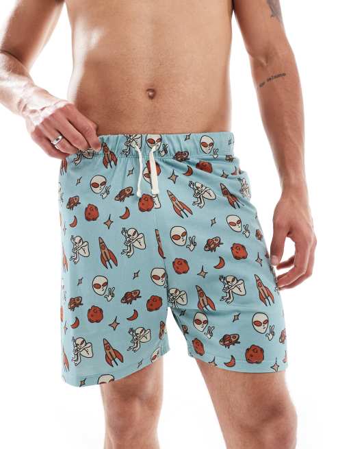 ASOS DESIGN – Blå lounge-shorts med dragsko och alienmönster, 3 av 4
