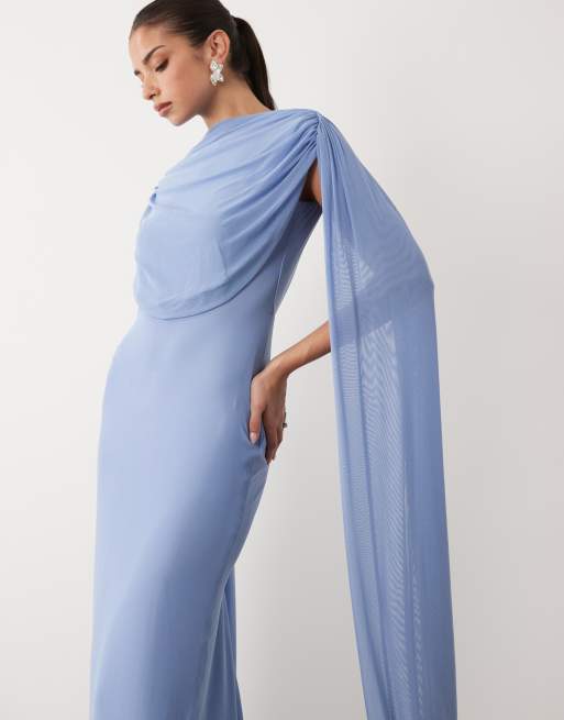 ASOS DESIGN - Blå maxikjole med draperet tørklædedetalje i mesh, 2 af 4