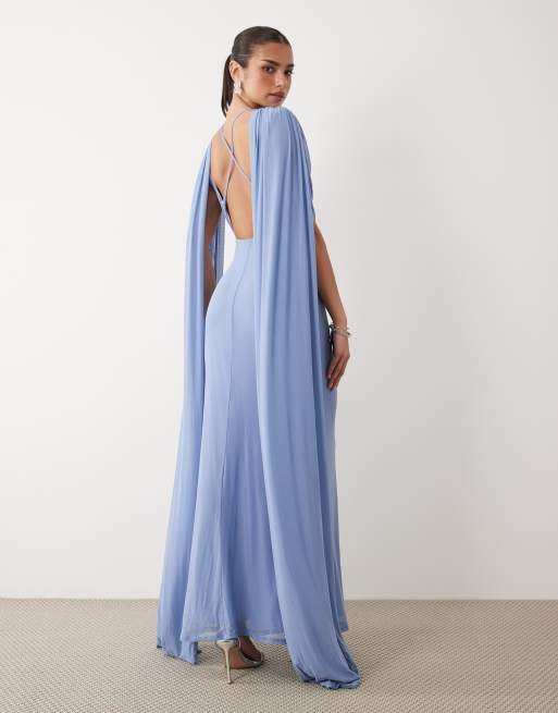 ASOS DESIGN - Blå maxikjole med draperet tørklædedetalje i mesh, 4 af 4