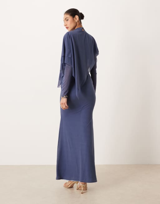ASOS DESIGN - Blå maxikjole med kappe og stretch i chiffon, 2 af 4