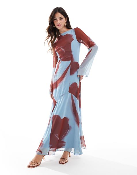 ASOS DESIGN - Blå maxikjole med kilekant og gennemgående og blomstret print - view 1
