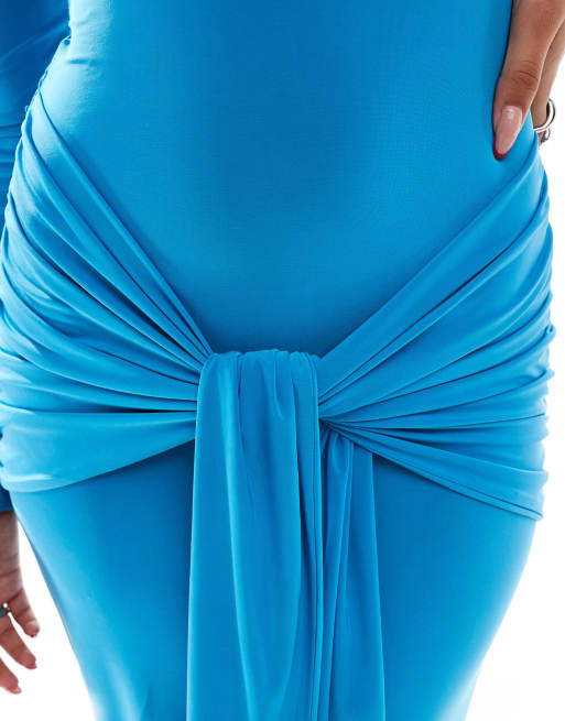 ASOS DESIGN - Blå maxikjole med overdreven drapering og bindefront, 4 af 4