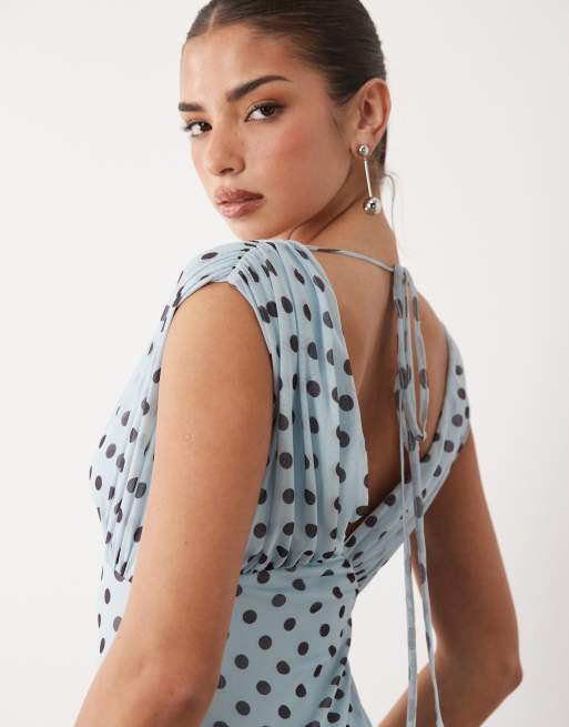 ASOS DESIGN - Blå maxikjole med V-hals, fiskehalesnit og polkaprikker, 3 af 4