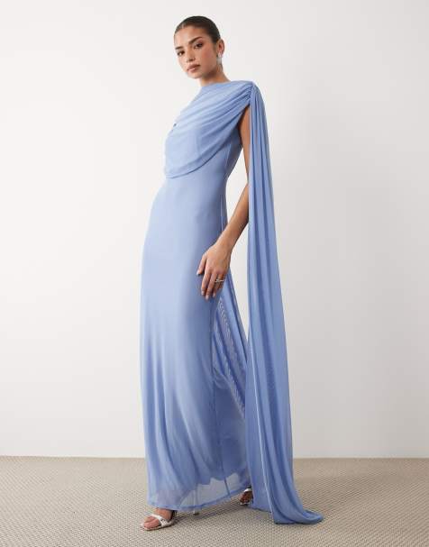 ASOS DESIGN – Blå maxiklänning i mesh med draperad scarfdetalj - view 1