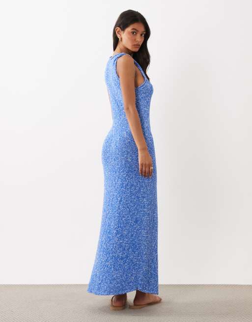 ASOS DESIGN – Blå maxiklänning i slubväv med brottarringning, 4 av 4