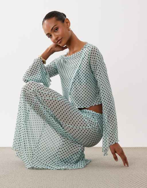 ASOS DESIGN - Blå maxinederdel i mesh med polkaprikket print - Del af sæt, 3 af 5
