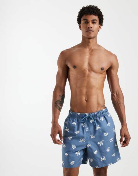 ASOS DESIGN - Blå mellemlange badeshorts med ferieprint - view 1