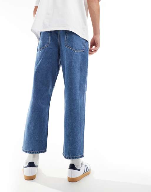 ASOS DESIGN - Blå, mellemvaskede og klassiske stive crop-jeans med indsyninger, 4 af 5