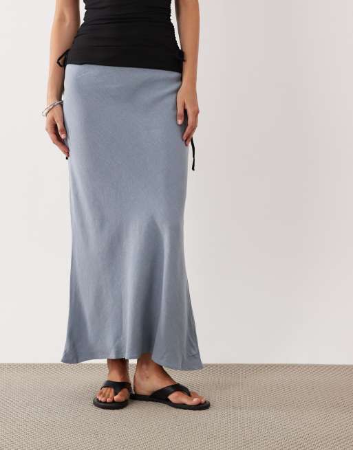 ASOS DESIGN - Blå midaxinederdel i skråtskåret høragtigt stof, 2 af 5