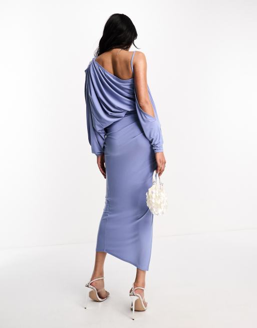 ASOS DESIGN – Blå midiklänning i off shoulder-modell med grekisk drapering, 4 av 4