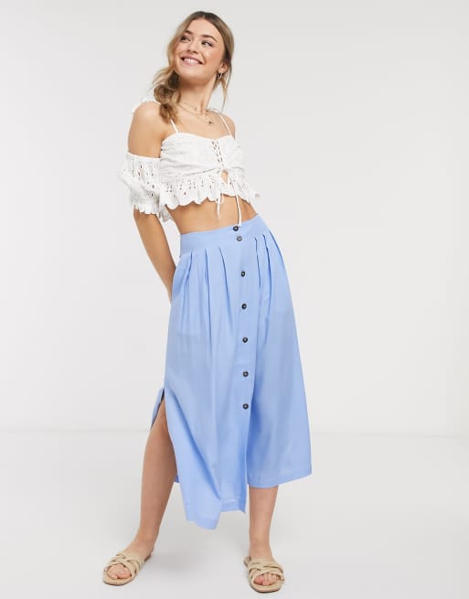 ASOS DESIGN - Blå midinederdel med knapper foran, 4 af 4