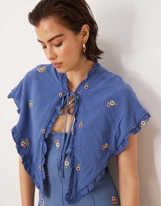 ASOS DESIGN - Blå minikjole med kappedetalje og broderier, 3 af 4