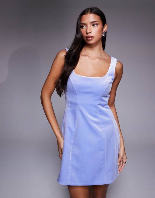 ASOS DESIGN – Blå miniklänning med dekorativ söm och fyrkantig ringning i sammet, 3 av 4