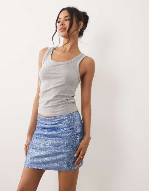 ASOS DESIGN - Blå mininederdel med draperinger og pailletter - view 1