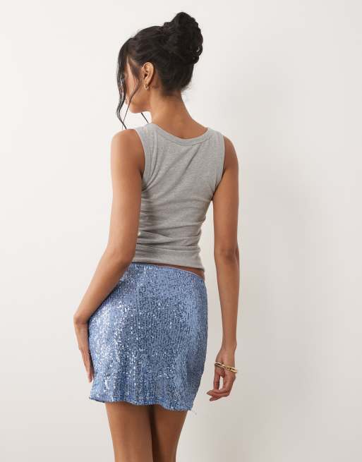 ASOS DESIGN - Blå mininederdel med draperinger og pailletter, 3 af 5