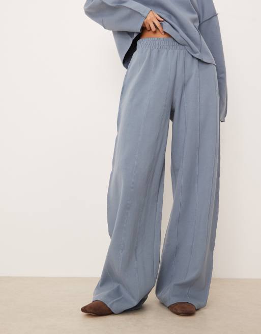 ASOS DESIGN – Blå mjukisbyxor med supervida ben och dekorativ söm, 2 av 5