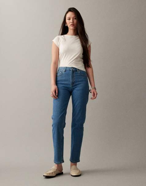 ASOS DESIGN - Blå mom-jeans i slim fit med komfort-stretch - view 1