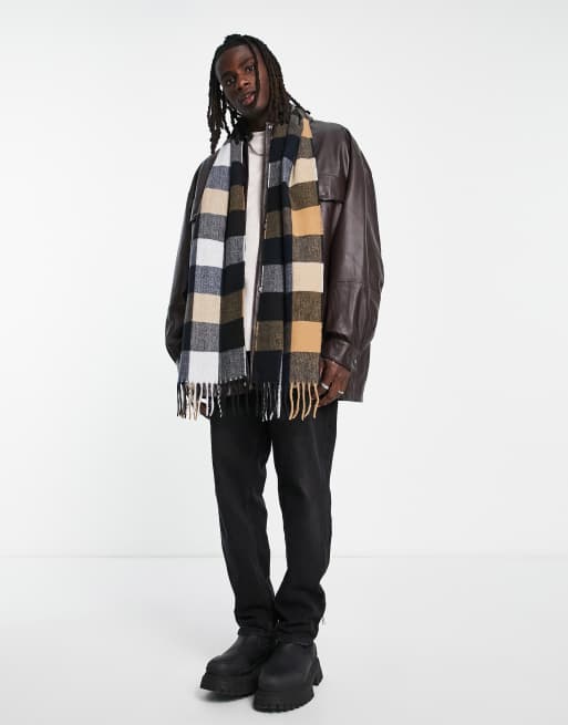 ASOS DESIGN – Blå och brunrutig scarf i lätt material