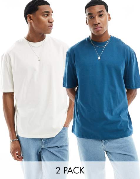 ASOS DESIGN – Blå och gräddvita t-shirts i oversize, 2-pack - view 1