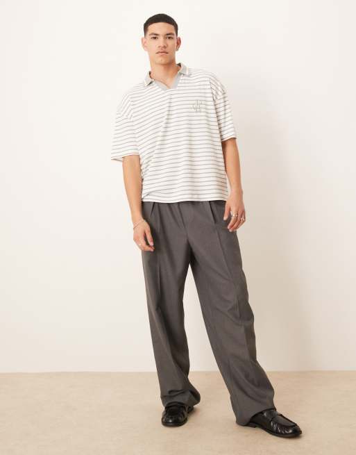 ASOS DESIGN – Blå och vit, randig, ribbad pikétröja i oversize med boxig passform och logga framtill , 3 av 4