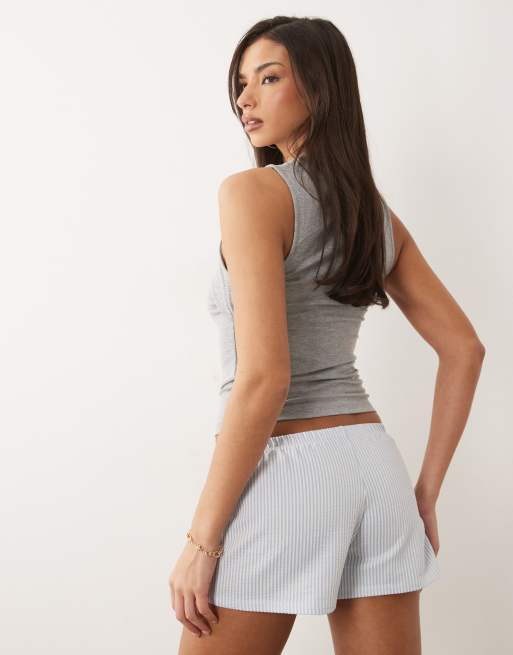 ASOS DESIGN – Blå och vita, ginghamrutiga shorts i bäckebölja av jersey, 5 av 5