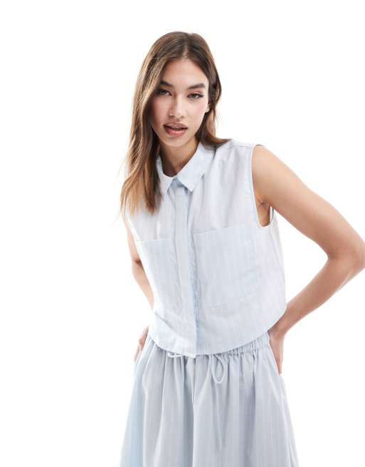 ASOS DESIGN – Blå- och vitrandig kort skjorta utan ärmar