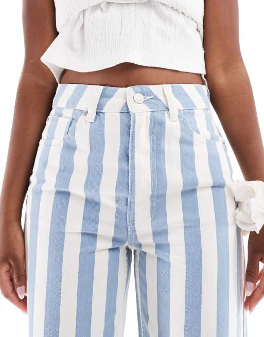 ASOS DESIGN – Blå och vitrandiga, ankellånga jeans i dad-modell med vida ben, 4 av 5