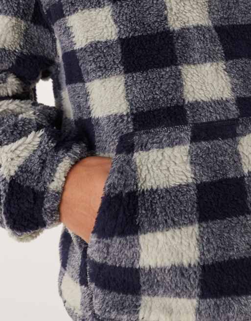 ASOS DESIGN - Blå og afslappet sweatshirt med ternet print og lynlås i halsen i imiteret lammeskind, 5 af 5