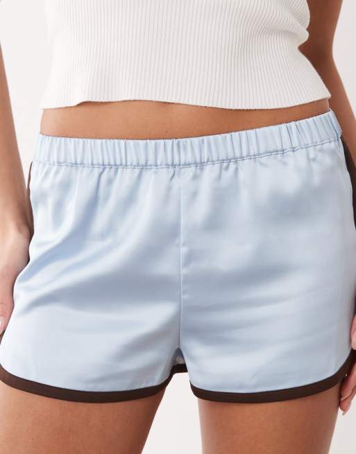 ASOS DESIGN - Blå og brune løbeshorts med kontrasterende sømme i satin, 2 af 5
