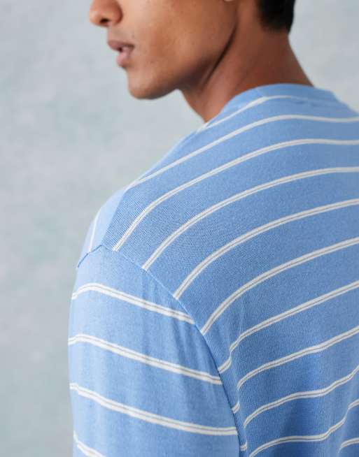 ASOS DESIGN - Blå og hvid afslappet T-shirt med tekstur, lange ærmer og striber , 4 af 5