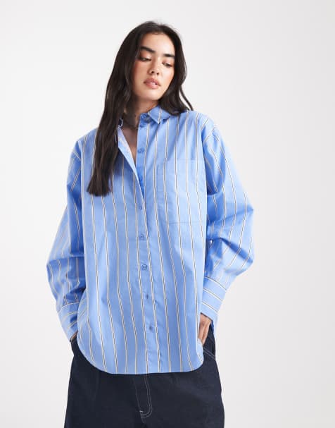 ASOS DESIGN - Blå og hvid oversized skjorte med striber - view 1