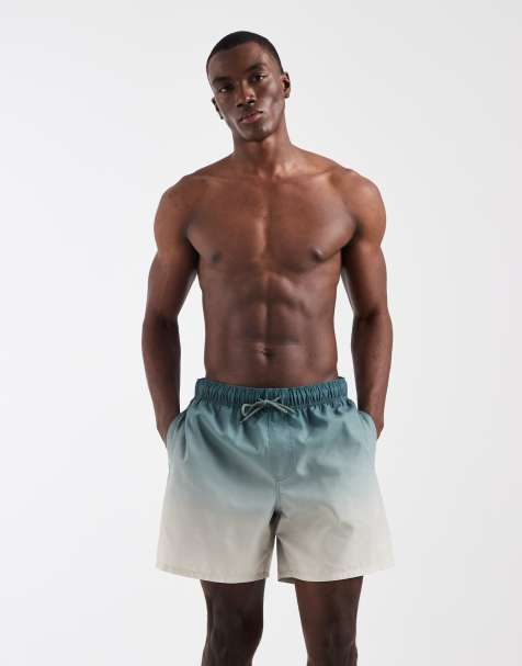 ASOS DESIGN - Blå og hvide mellemlange badeshorts med gradueret print - view 1