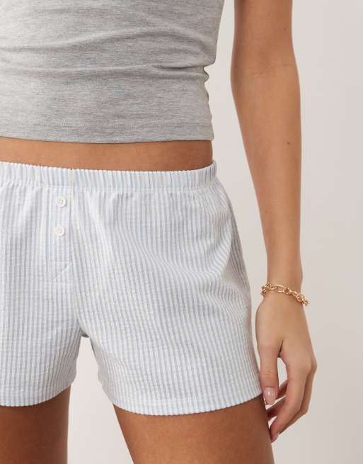 ASOS DESIGN - Blå og hvide shorts i jersey-seersucker med gingham-tern, 3 af 5