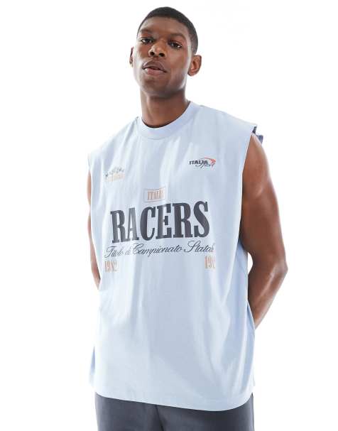 ASOS DESIGN - Blå og oversized tanktop med sportsgrafik - view 1