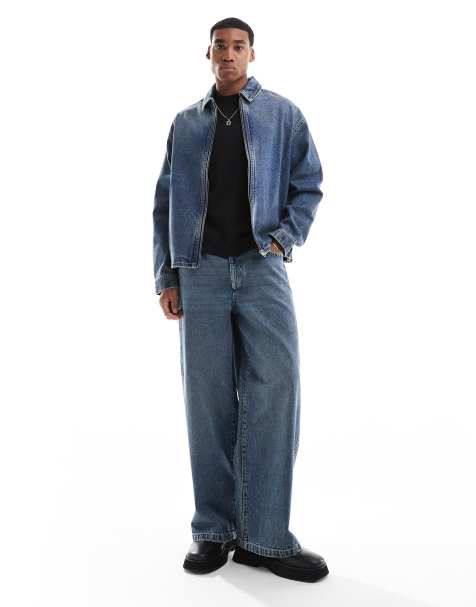 ASOS DESIGN - Blå og super-baggy jeans i mellemvask - Del af sæt - view 1