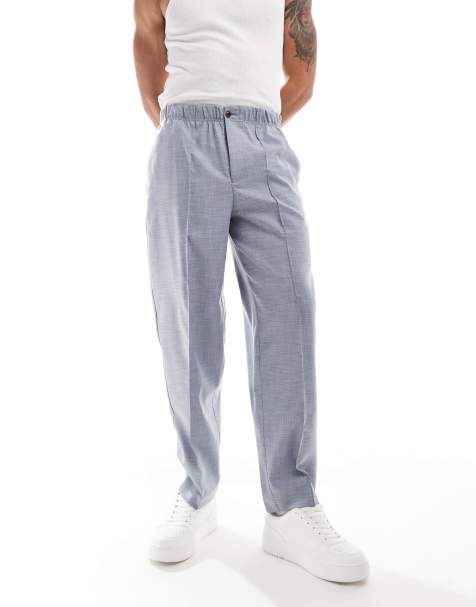 ASOS DESIGN - Blå og tapered pull on-habitbukser med oversized pasform og crosshatch-mønster - view 1