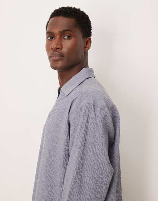 ASOS DESIGN – Blå oversize-skjorta i bäckebölja med broderi på ryggen, 4 av 5