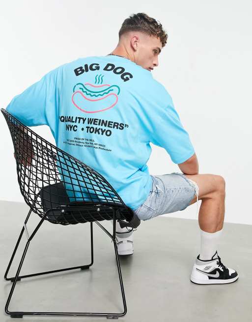 ASOS DESIGN – Blå oversize-t-shirt i bomullsmix med tecknat tryck baktill – MBLUE