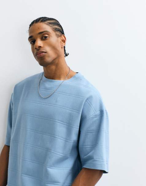 ASOS DESIGN - Blå oversized firkantet T-shirt i bred ribstrik - view 1