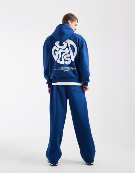 ASOS DESIGN - Blå oversized hættetrøje med grafik - view 1