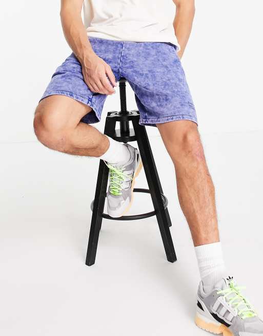 ASOS DESIGN - Blå oversized jerseyshorts i syrevask med tekstprint - Del af sæt, 4 af 4