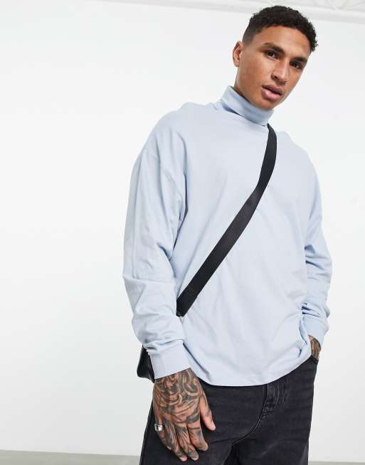 ASOS DESIGN - Blå oversized langærmet T-shirt med rullekrave