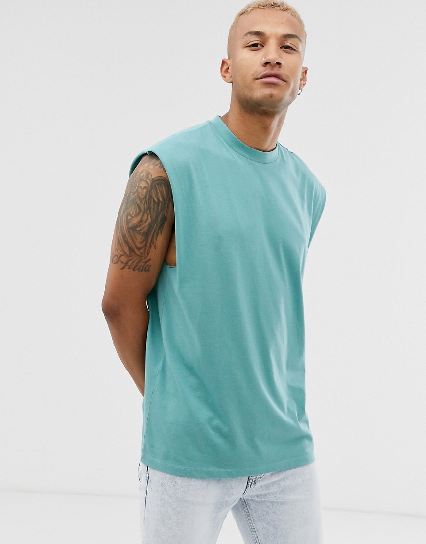 ASOS DESIGN – Blå, oversized longline, ärmlös t-shirt