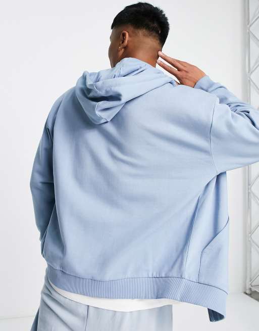 ASOS DESIGN - Blå, oversized lynlås-hættetrøje, 2 af 4