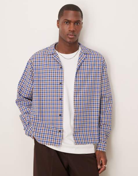 ASOS DESIGN - Blå, oversized og firkantet reversskjorte med tern - view 1