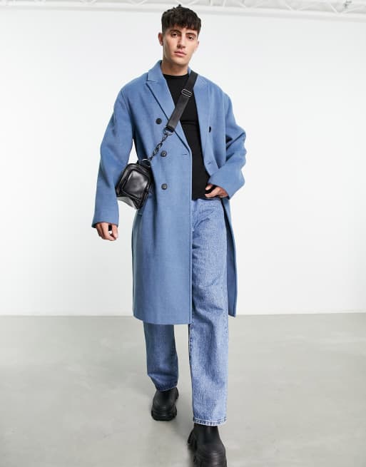 ASOS DESIGN - Blå oversized overfrakke i uldblanding